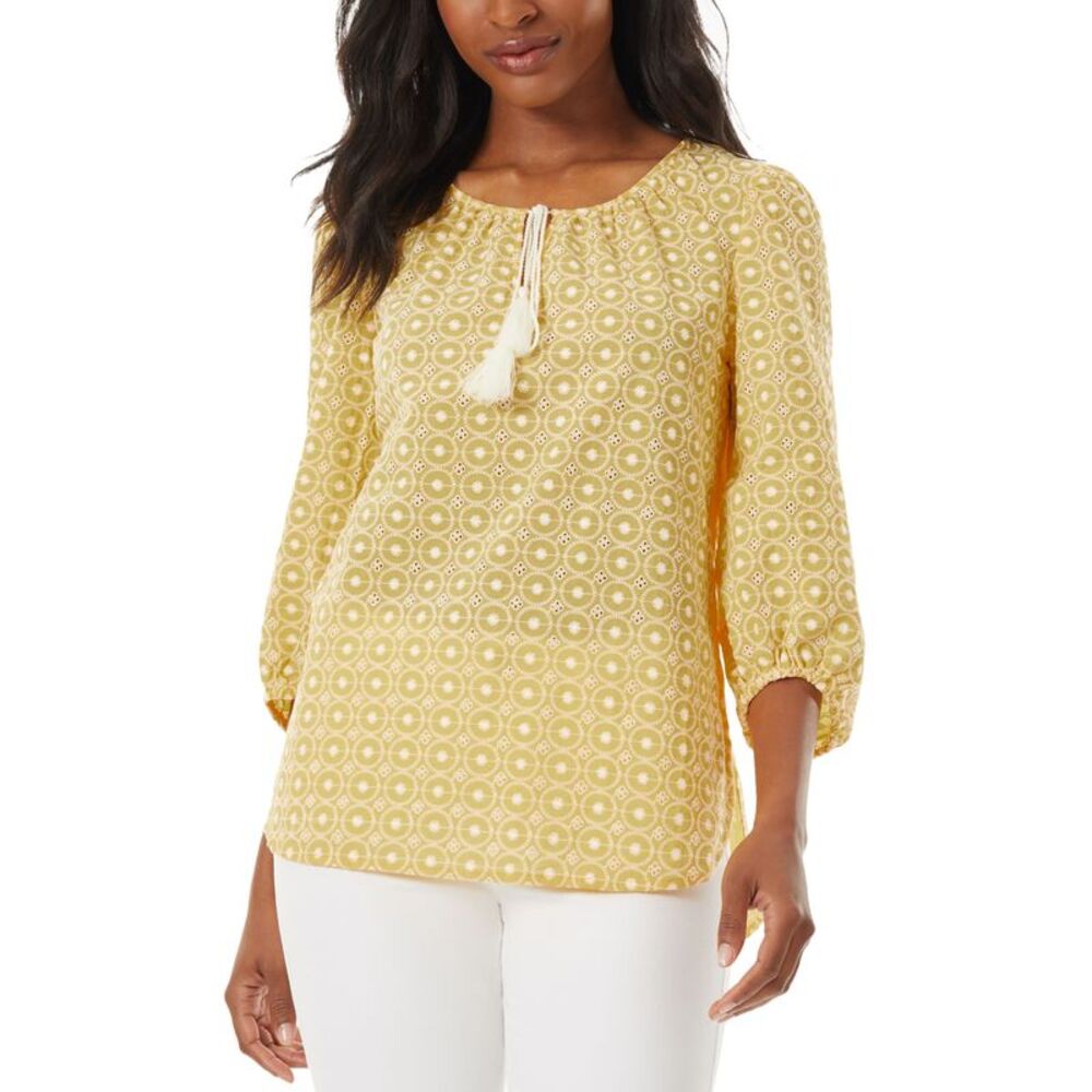 Jones New York Women's Cotton Eyelet 3/4-Sleeve Top
